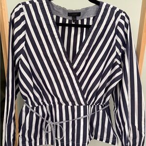 J.Crew Navy and White Striped Women's Top - size 14